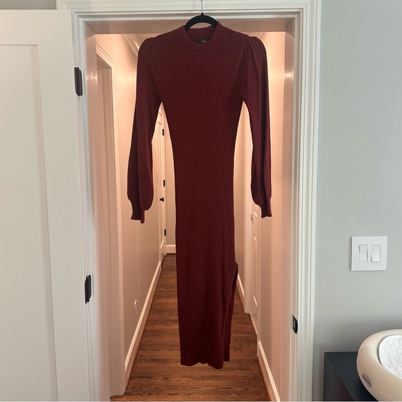 Lulus Upfront Style Burgundy Ribbed Long Sleeve Sweater Dress - Picture 5 of 6